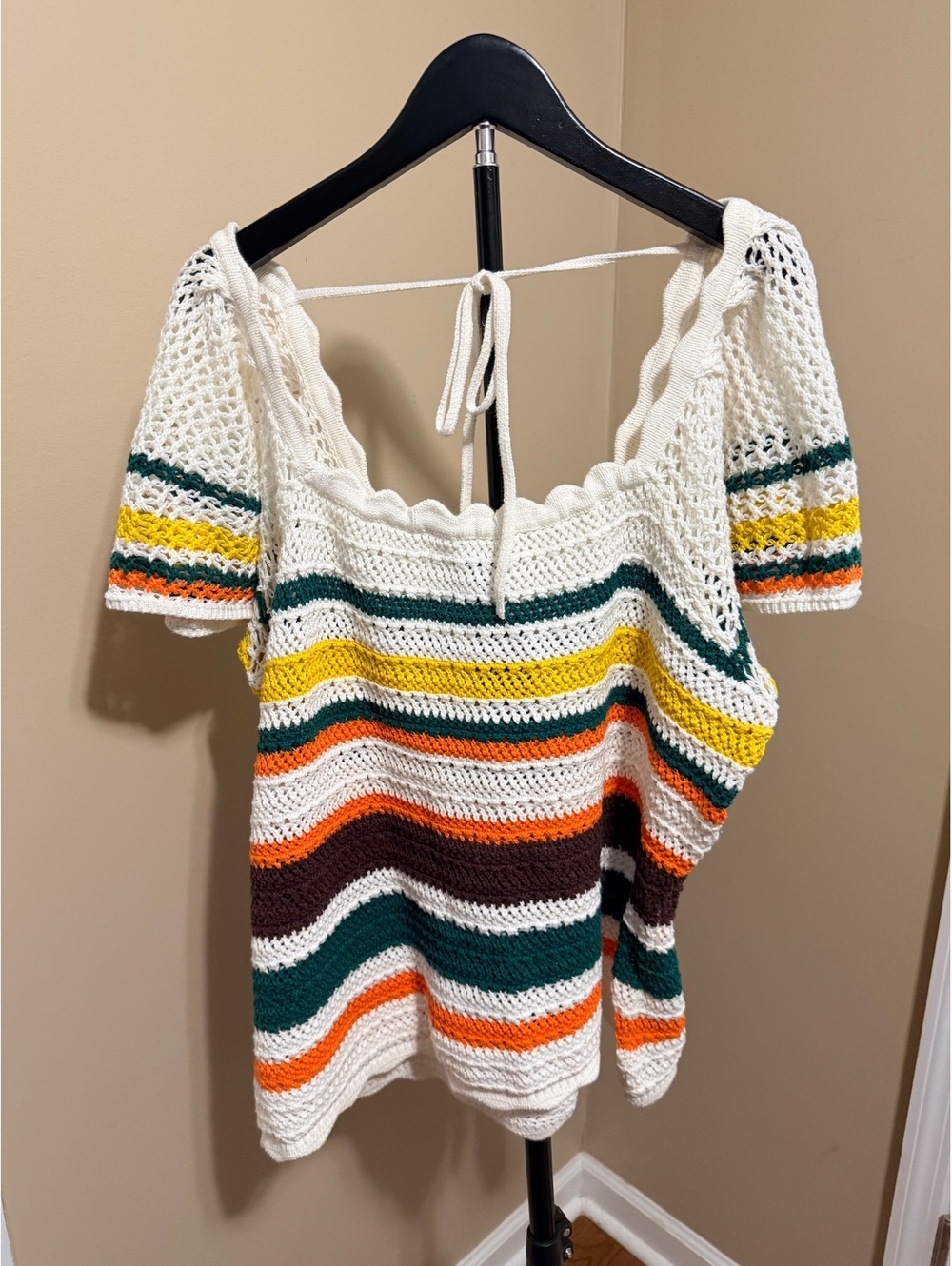 NWT Torrid Striped Crochet Knit Sweater Top Size 2 Off Shoulder 100% Cotton